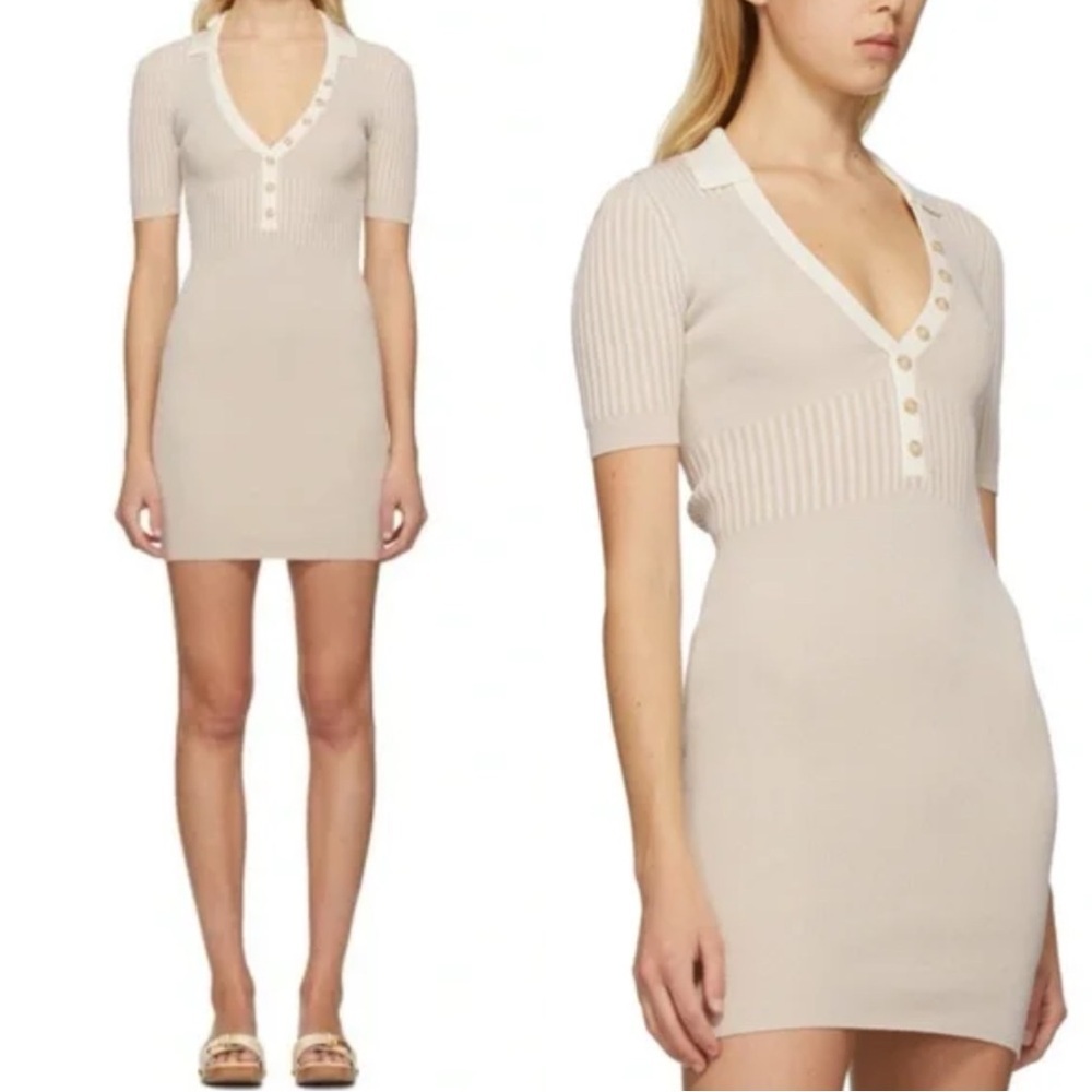 JACQUEMUS SSense La Robe Polo Ribbed Beige Short Sleeve Mini Dress